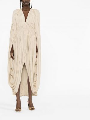 Drapované midi šaty Lanvin béžové