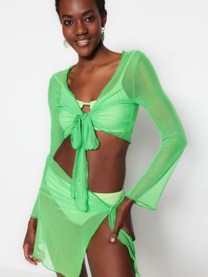 Pletená sukňa so sieťovinou Trendyol zelená