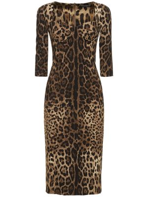 Миди рокля с принт с леопардов принт Dolce & Gabbana