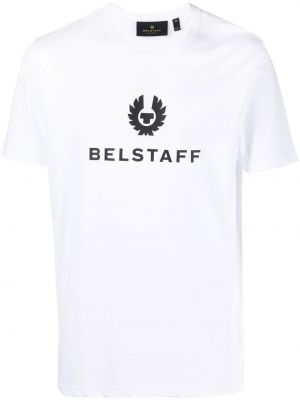 Raštuotas medvilninis marškinėliai Belstaff balta