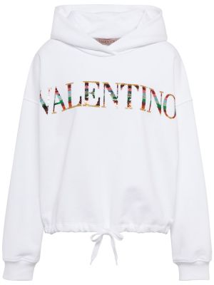 Pamučna hoodie s kapuljačom Valentino bijela