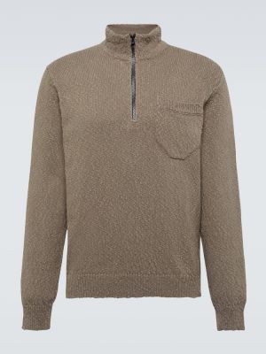 Памучен ленен пуловер с цип Stone Island сиво