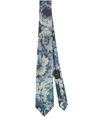 Jedwabny krawat w kwiatki z nadrukiem Etro niebieski