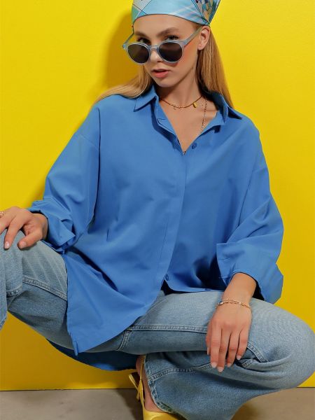 Marškinėliai Trend Alaçatı Stili mėlyna