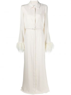 Макси рокля с пера от креп Roland Mouret бяло