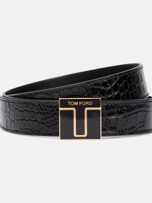 Lakovaný kožený pásek Tom Ford černý