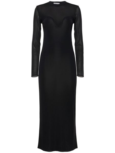 Caurspīdīgs midi kleita ar garām piedurknēm Nina Ricci melns
