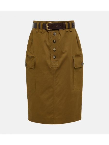Falda de tubo ajustada de lino de algodón Saint Laurent marrón