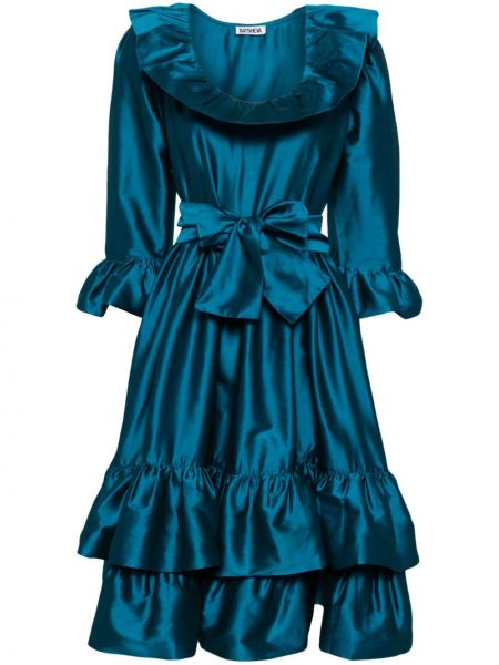 Сатенена миди рокля с панделка Batsheva синьо