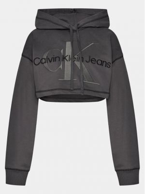 Mikina s kapucí Calvin Klein Jeans šedá