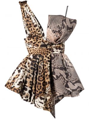 Mini obleka s potiskom z leopardjim vzorcem Roberto Cavalli rjava
