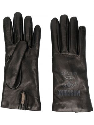 Leder handschuh mit print Moschino schwarz