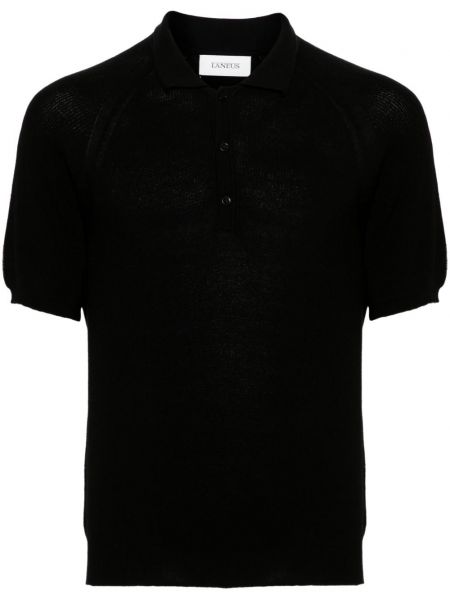 Плетена памучна поло тениска Laneus черно