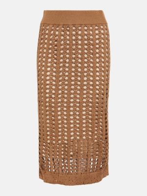 Pamučna svilena lanena midi suknja Brunello Cucinelli smeđa