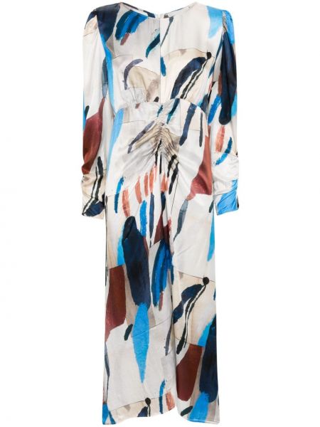 Midi obleka s potiskom z abstraktnimi vzorci Munthe bela