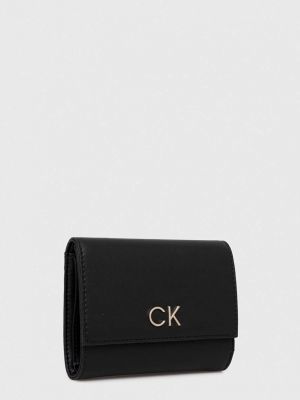 Portfel skórzany na zamek ze skóry ekologicznej Calvin Klein czarny