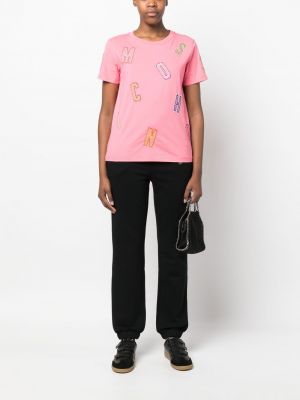 T-shirt brodé en coton Moschino rose