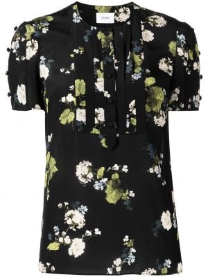 Trykt floral silke kort bluse Erdem svart