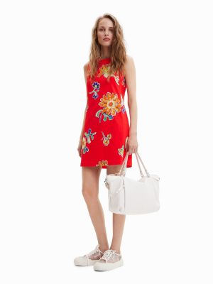 Kvetinové mini šaty Desigual červená