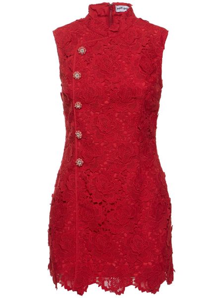 Φλοράλ φλοράλ μini φόρεμα με δαντέλα Self-portrait κόκκινο