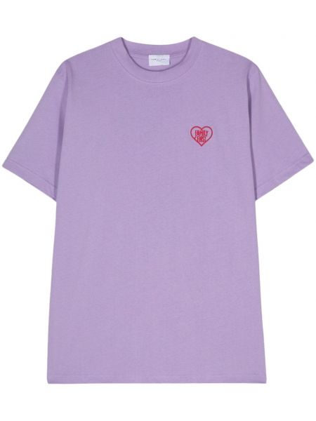 Bavlněné tričko s výšivkou Family First fialové