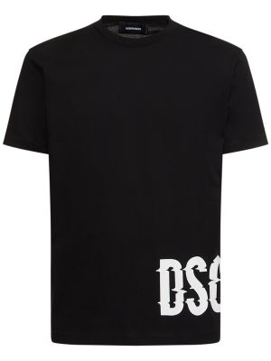 T-shirt i bomull med mönster Dsquared2 svart