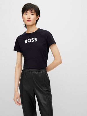 Camiseta de algodón con estampado Boss negro