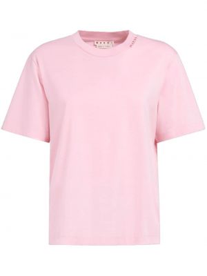 Haftowana koszulka bawełniana Marni różowa