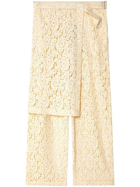 Ravne hlače s cvetličnim vzorcem s čipko Eckhaus Latta bela