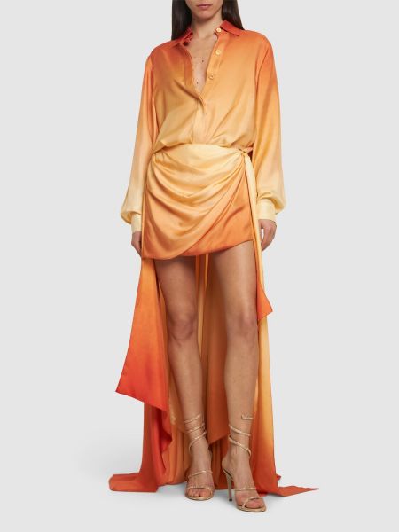 Jedwabna mini spódniczka asymetryczna Zimmermann pomarańczowa