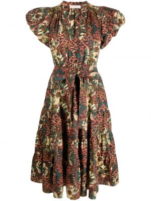 Květinové bavlněné midi šaty s výstřihem do v Ulla Johnson - oranžová