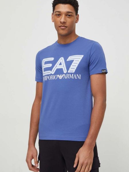 Niebieska koszulka z nadrukiem Ea7 Emporio Armani