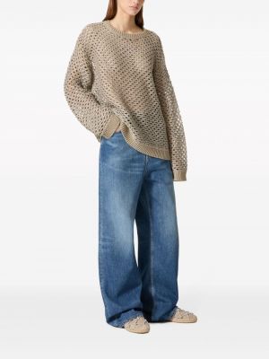Lniany sweter Valentino Garavani beżowy