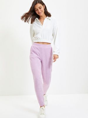 Pletené sportovní kalhoty Trendyol růžové