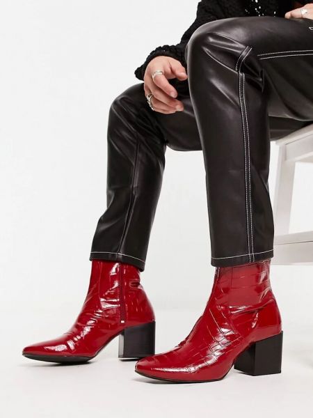 Кожаные ботинки челси из искусственной кожи Asos красные