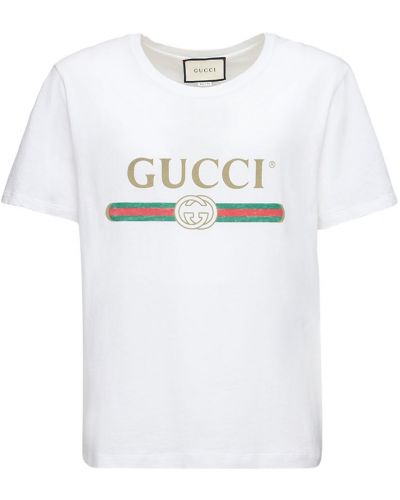 Koszulka bawełniana z nadrukiem z dżerseju Gucci