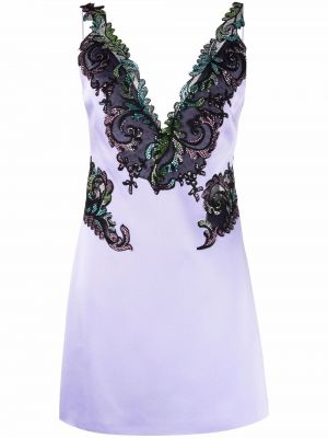 Коктейлна рокля с дантела с кристали Versace виолетово