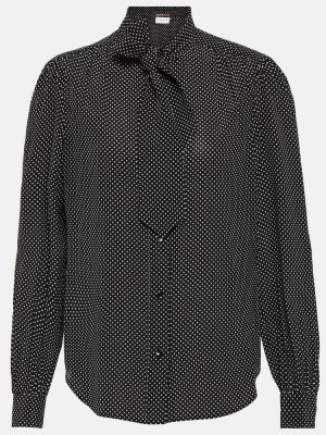 Копринена блуза на точки Saint Laurent черно