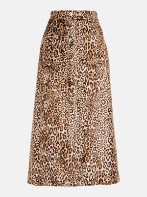 Jupe mi-longue en velours à imprimé à imprimé léopard Etro beige