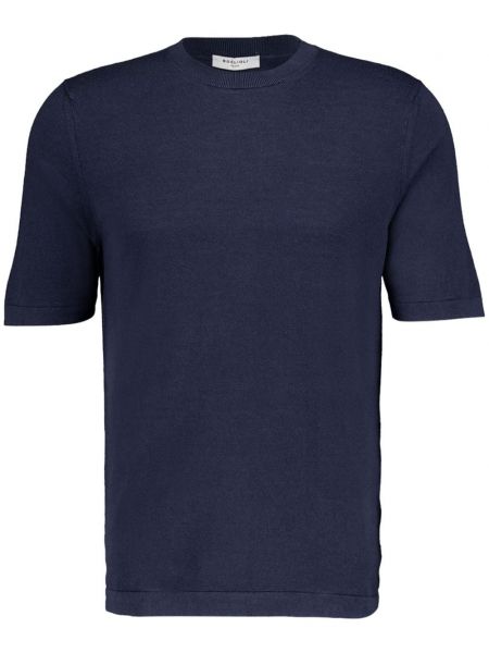 Βαμβακερή μεταξωτή μπλούζα με στρογγυλή λαιμόκοψη Boglioli μπλε