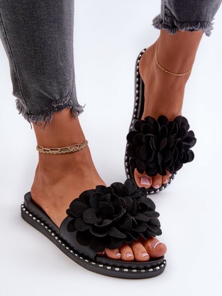 Kvetinové domáce papuče Kesi čierna