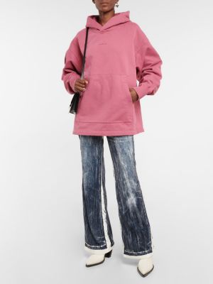 Oversized bavlněná mikina s kapucí jersey Acne Studios růžová
