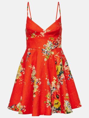 Lanena obleka s cvetličnim vzorcem Zimmermann rdeča