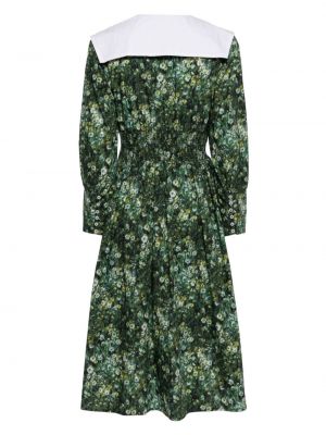 Květinové midi šaty s potiskem Batsheva zelené