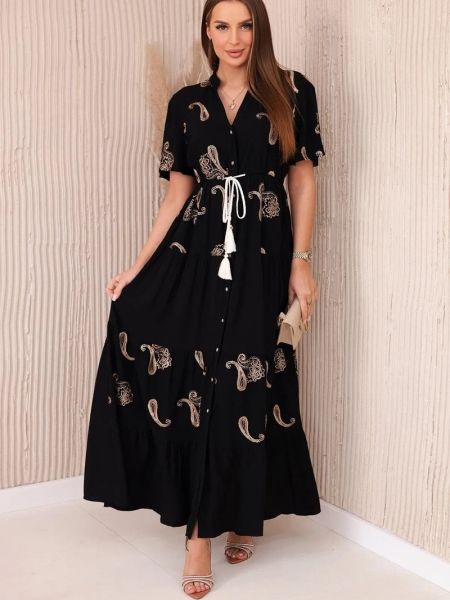 Viskózové šaty s výšivkou Kesi čierna