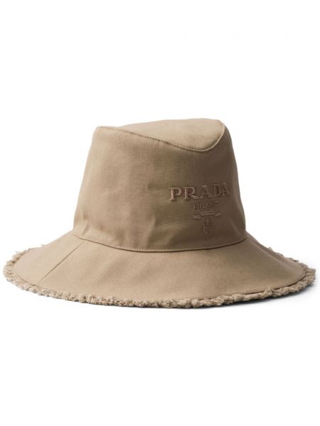 Medvilninis siuvinėtas kepurė Prada smėlinė