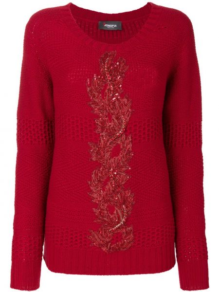 Вязаный свитер с вышивкой Jo No Fui, красный