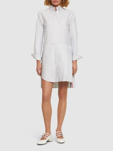 Prugasta pamučna mini haljina Thom Browne bijela