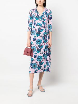 Jedwabna sukienka w kwiatki z nadrukiem Dvf Diane Von Furstenberg różowa