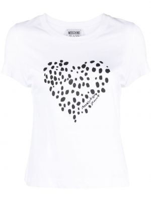 Koszulka bawełniana z nadrukiem w serca Moschino Jeans biała